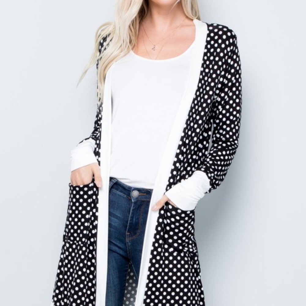 Lightweight Black and White Polka Dot Cardigan